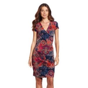 Jones New York Women’s Cap Sleeve Wrap Dress, Raspberry Multi NWT Size 1X